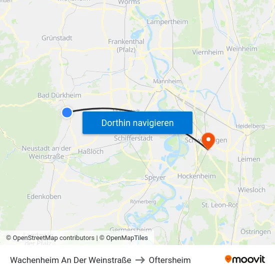 Wachenheim An Der Weinstraße to Oftersheim map