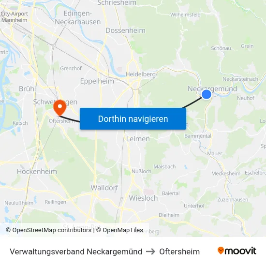 Verwaltungsverband Neckargemünd to Oftersheim map