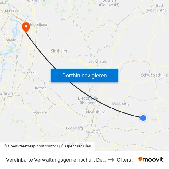 Vereinbarte Verwaltungsgemeinschaft Der Stadt Welzheim to Oftersheim map