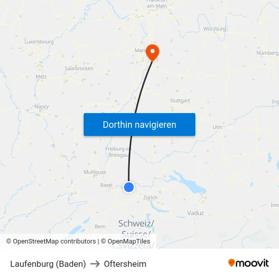 Laufenburg (Baden) to Oftersheim map