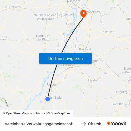 Vereinbarte Verwaltungsgemeinschaft Sinzheim to Oftersheim map