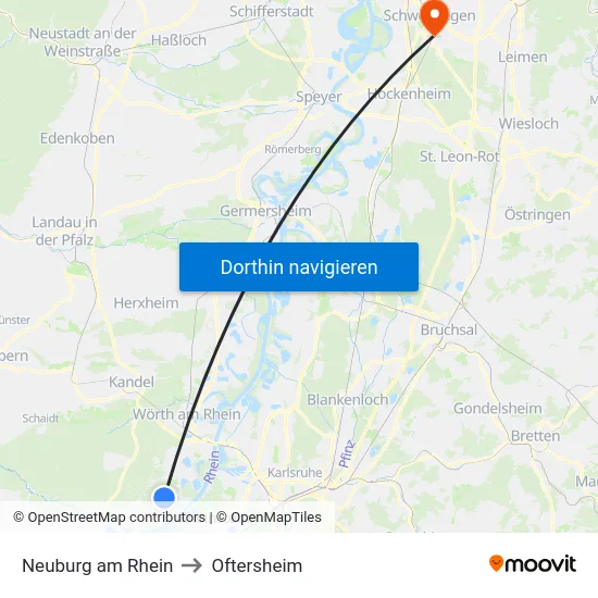 Neuburg am Rhein to Oftersheim map