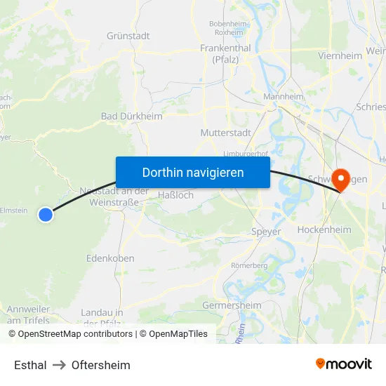 Esthal to Oftersheim map