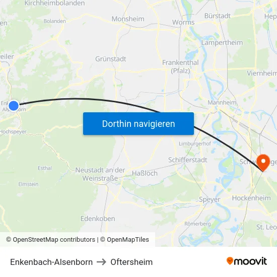 Enkenbach-Alsenborn to Oftersheim map