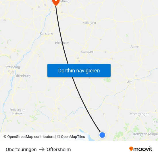 Oberteuringen to Oftersheim map