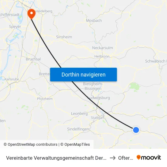 Vereinbarte Verwaltungsgemeinschaft Der Stadt Ebersbach An Der Fils to Oftersheim map