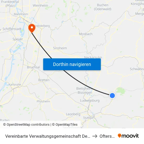 Vereinbarte Verwaltungsgemeinschaft Der Stadt Backnang to Oftersheim map