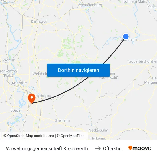 Verwaltungsgemeinschaft Kreuzwertheim to Oftersheim map