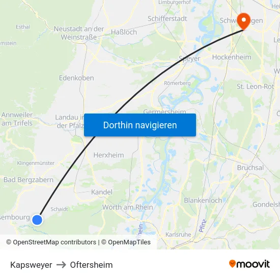 Kapsweyer to Oftersheim map