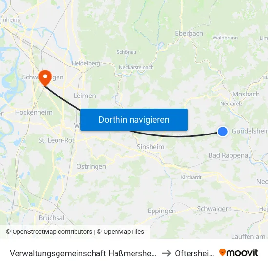 Verwaltungsgemeinschaft Haßmersheim to Oftersheim map