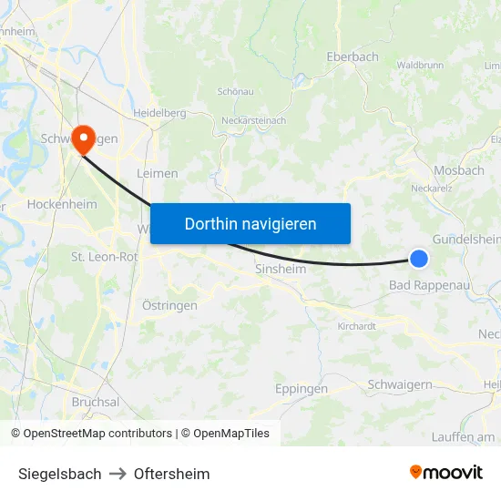 Siegelsbach to Oftersheim map