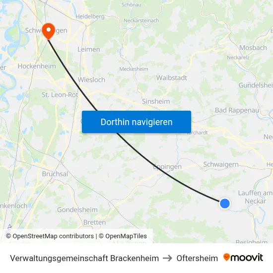 Verwaltungsgemeinschaft Brackenheim to Oftersheim map