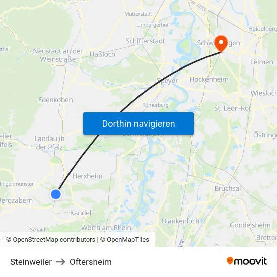 Steinweiler to Oftersheim map