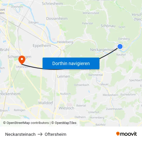 Neckarsteinach to Oftersheim map