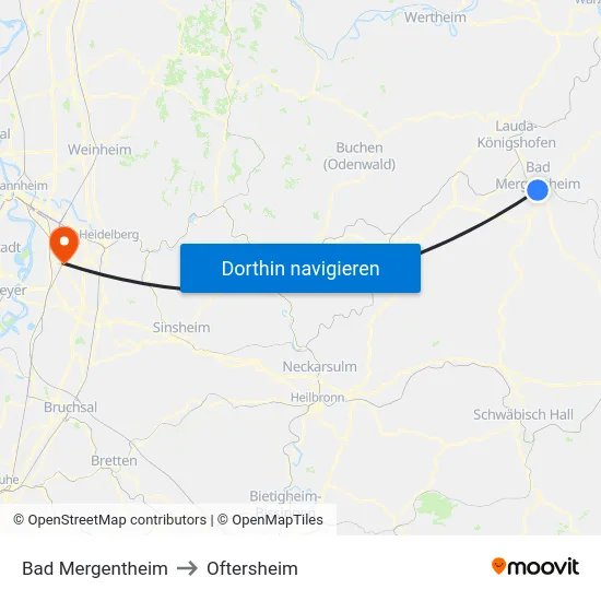 Bad Mergentheim to Oftersheim map