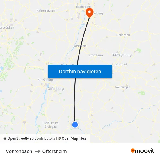 Vöhrenbach to Oftersheim map