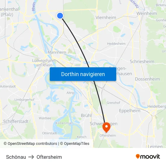 Schönau to Oftersheim map