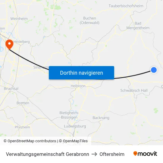 Verwaltungsgemeinschaft Gerabronn to Oftersheim map