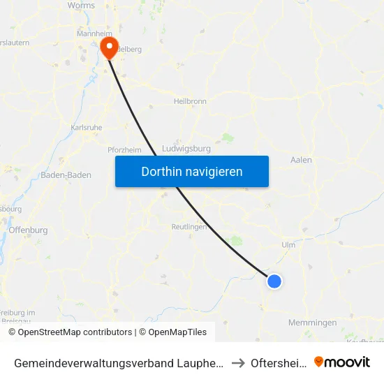 Gemeindeverwaltungsverband Laupheim to Oftersheim map