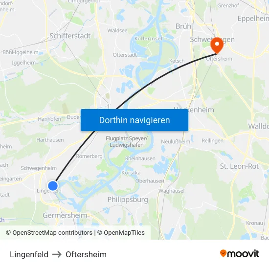 Lingenfeld to Oftersheim map