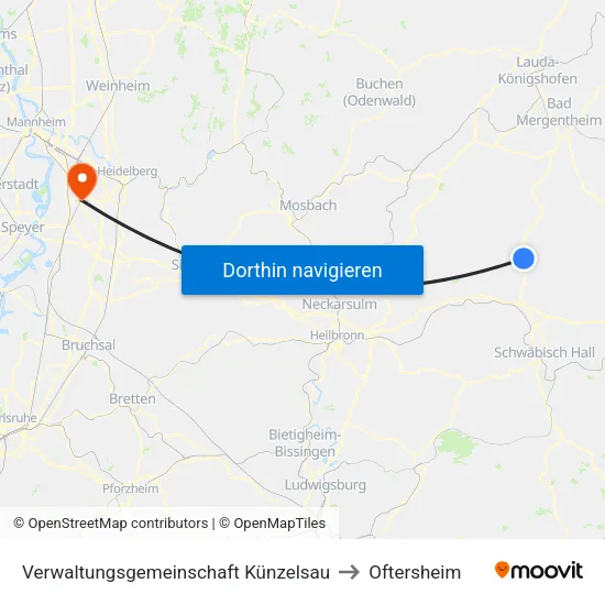 Verwaltungsgemeinschaft Künzelsau to Oftersheim map