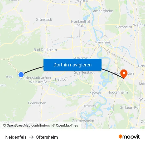 Neidenfels to Oftersheim map