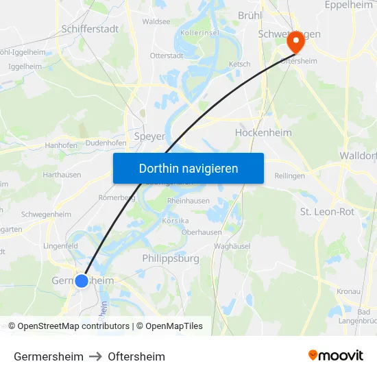 Germersheim to Oftersheim map