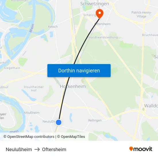 Neulußheim to Oftersheim map
