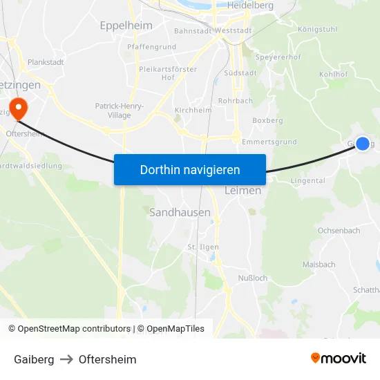 Gaiberg to Oftersheim map