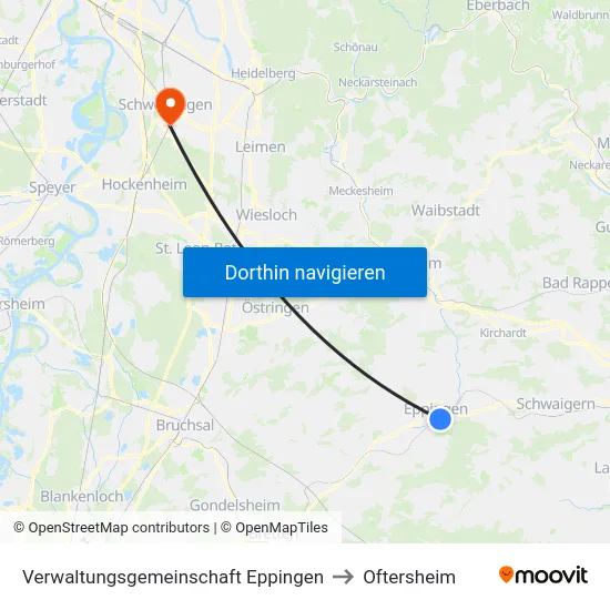 Verwaltungsgemeinschaft Eppingen to Oftersheim map