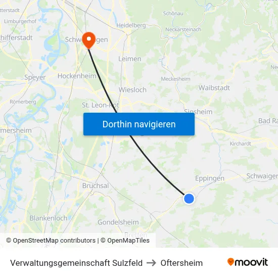Verwaltungsgemeinschaft Sulzfeld to Oftersheim map