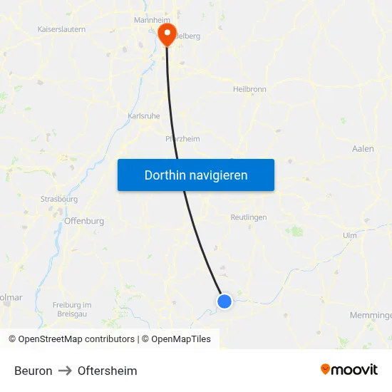 Beuron to Oftersheim map