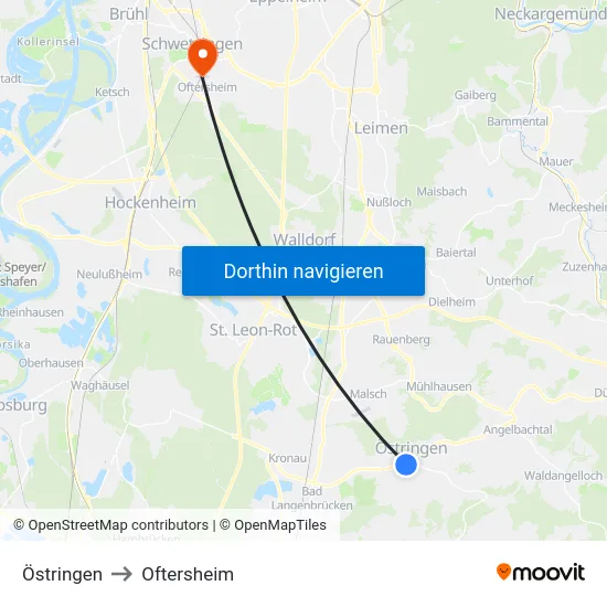 Östringen to Oftersheim map