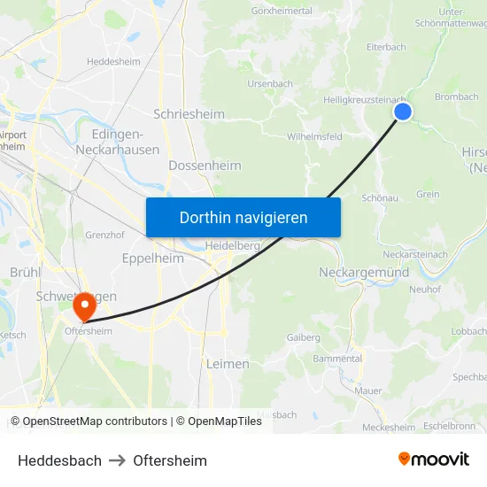 Heddesbach to Oftersheim map