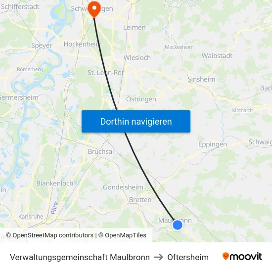 Verwaltungsgemeinschaft Maulbronn to Oftersheim map