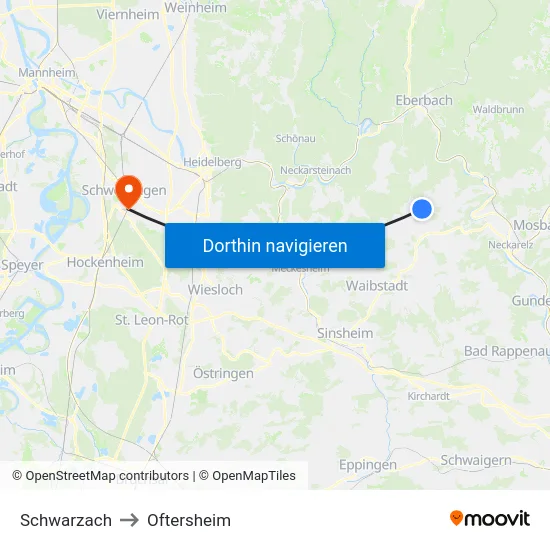 Schwarzach to Oftersheim map