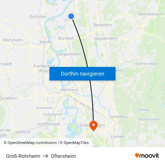 Groß-Rohrheim to Oftersheim map