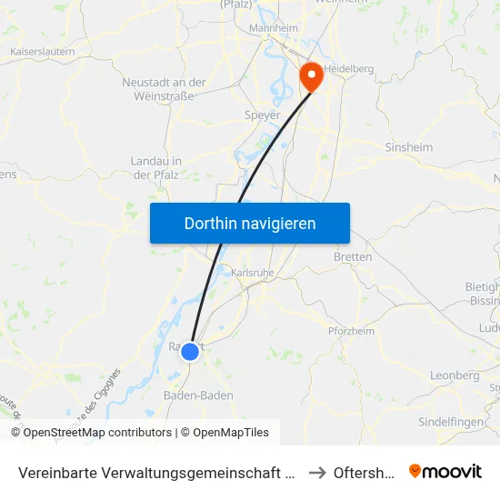 Vereinbarte Verwaltungsgemeinschaft Rastatt to Oftersheim map