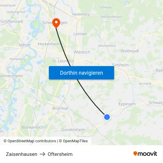 Zaisenhausen to Oftersheim map