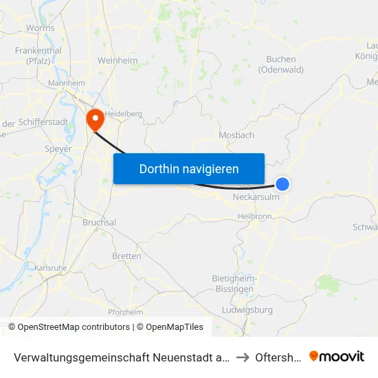 Verwaltungsgemeinschaft Neuenstadt am Kocher to Oftersheim map