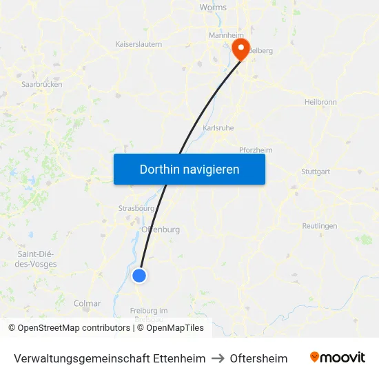 Verwaltungsgemeinschaft Ettenheim to Oftersheim map