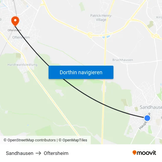 Sandhausen to Oftersheim map