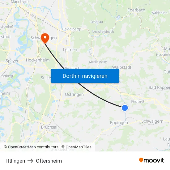 Ittlingen to Oftersheim map
