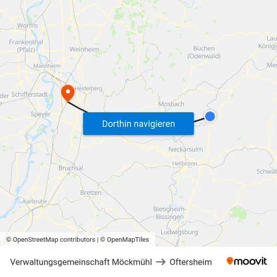 Verwaltungsgemeinschaft Möckmühl to Oftersheim map