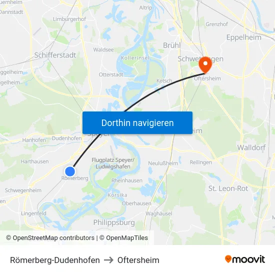 Römerberg-Dudenhofen to Oftersheim map