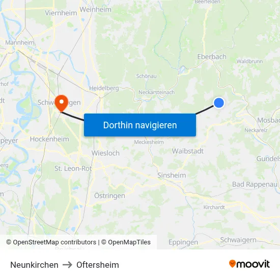 Neunkirchen to Oftersheim map