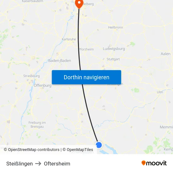 Steißlingen to Oftersheim map
