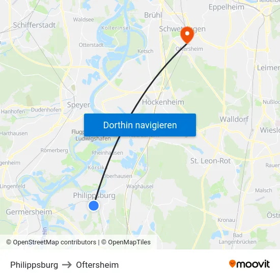Philippsburg to Oftersheim map