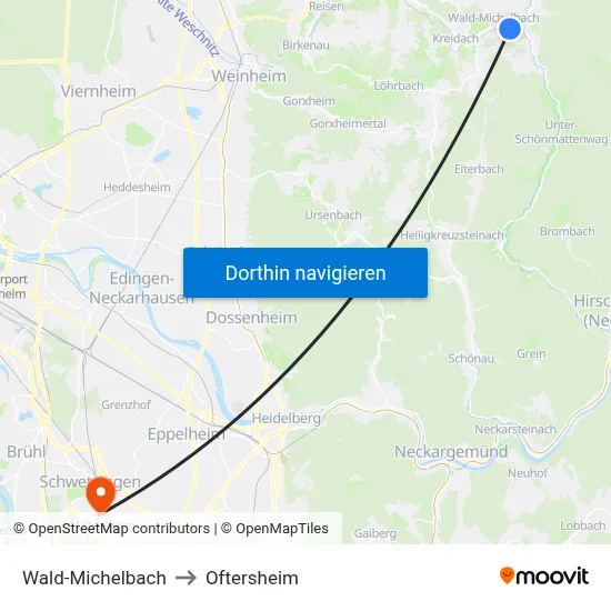 Wald-Michelbach to Oftersheim map