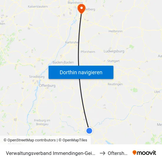 Verwaltungsverband Immendingen-Geisingen to Oftersheim map